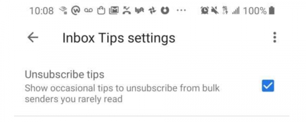 Inbox tips settings