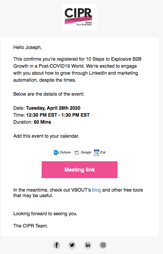 Webinar email confirmation