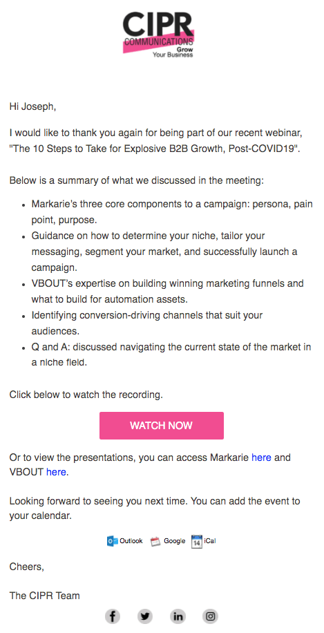 Post webinar email