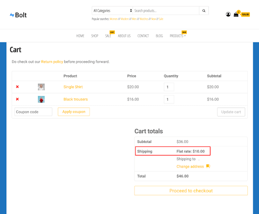 Mentioning costs upfront for cart abandoner