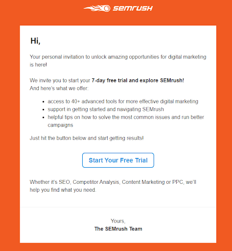 Email campaign by SEMrush