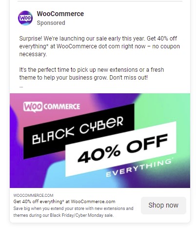 Facebook ad by WooCommerce